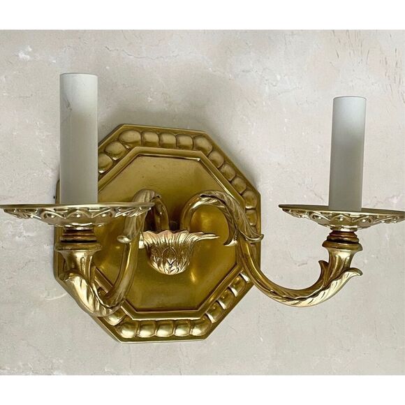 Antique Solid Brass Wall Sconse 2 Light Arm Artichoke Floral Design - Picture 4 of 7